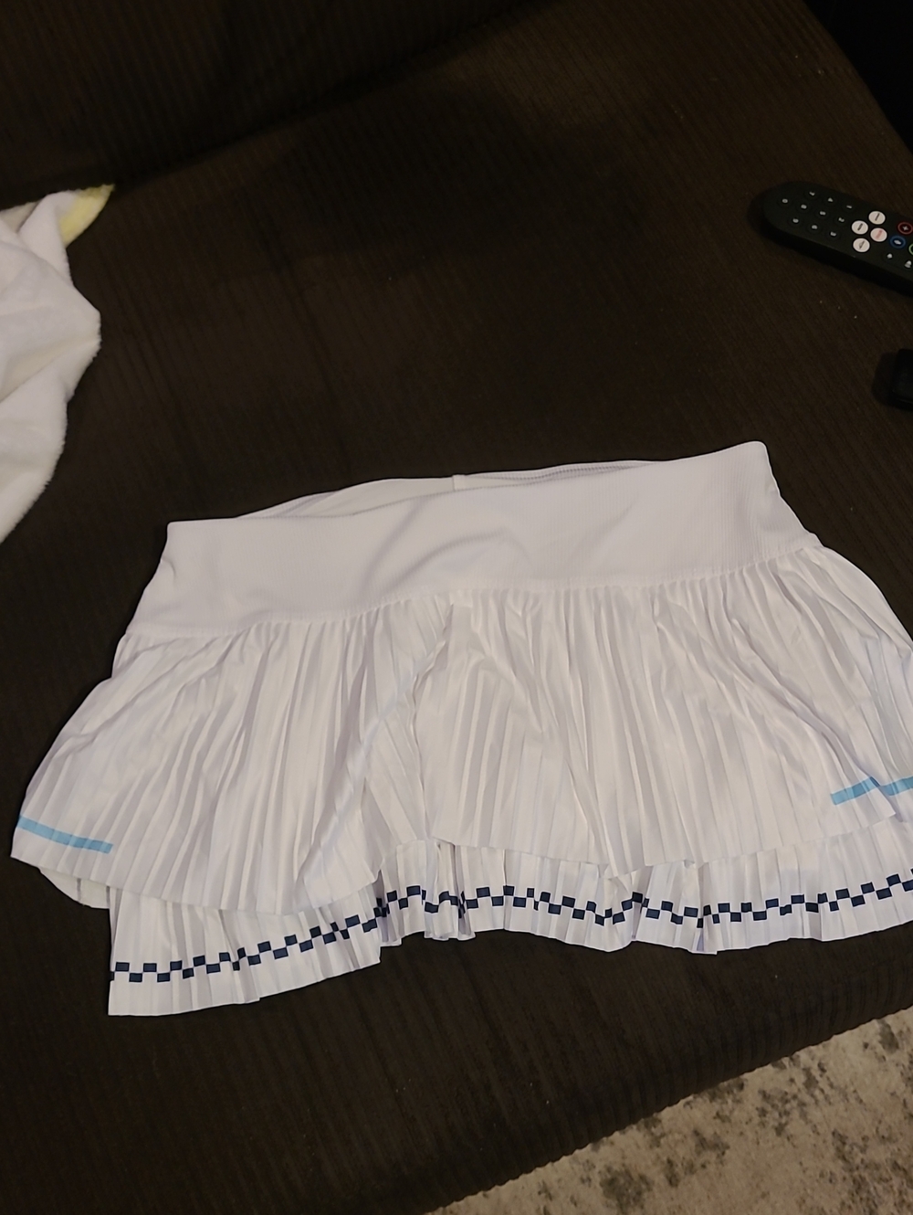 Lucky in Love White Pleated Tennis Skirt with Blue Accents